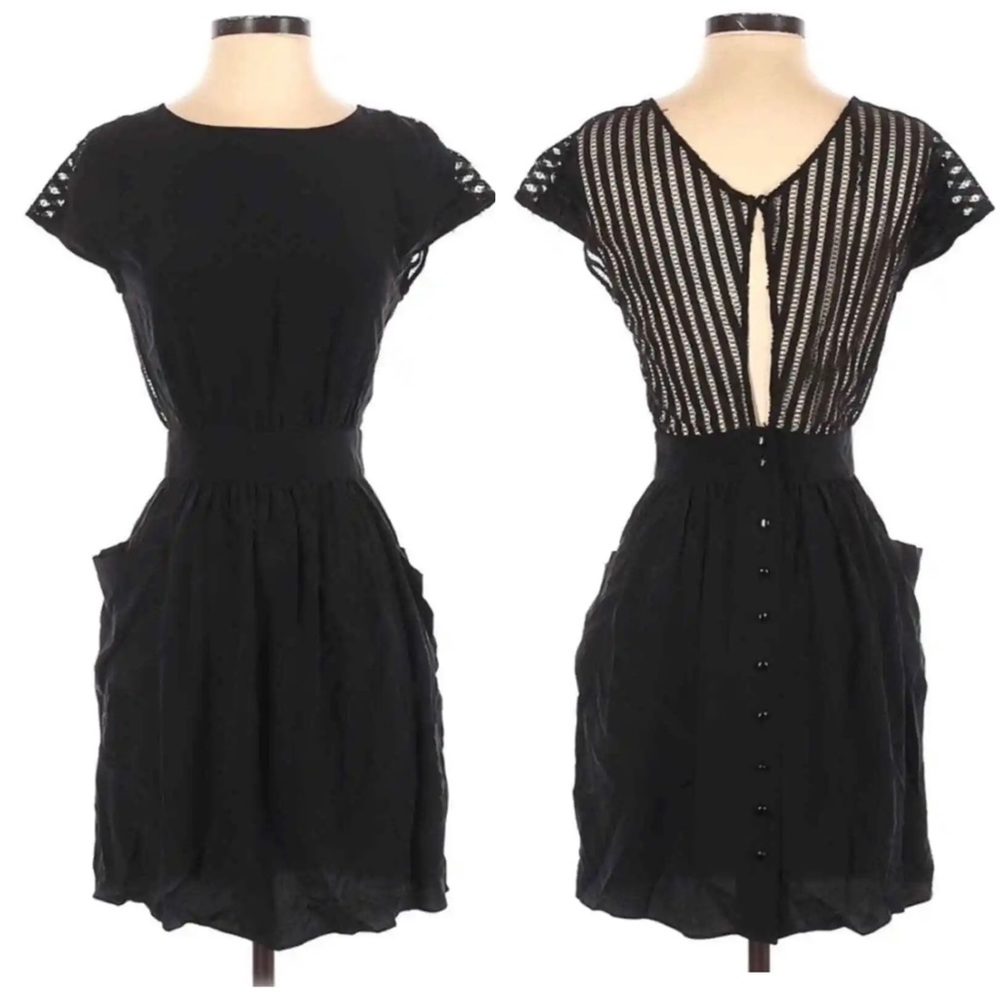 Rebecca Minkoff 🌟 Silk Mini Black Dress Lace Back Size XS